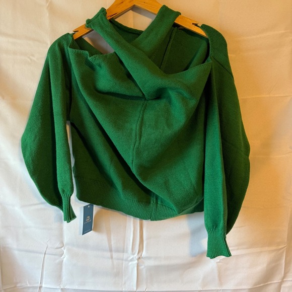 NEW Cupshe Green Ribbed Knit Cold Shoulder Sweater Long Sleeve Pullover M - Picture 2 of 9